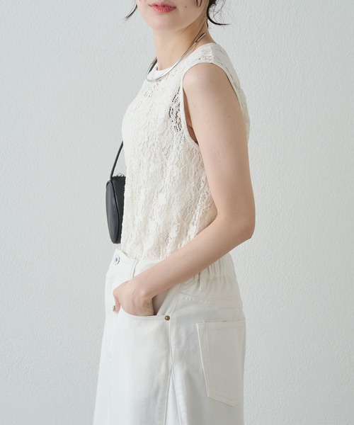 PUAL CE CIN（ピュアルセシン）の「ストレッチレースノースリーブＴシャツ（Tシャツ/カットソー・レディース・ブラウン/アイボリー/ブラック・FREE）」の14枚目の写真