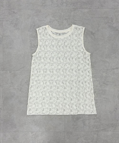 PUAL CE CIN（ピュアルセシン）の「ストレッチレースノースリーブＴシャツ（Tシャツ/カットソー・レディース・ブラウン/アイボリー/ブラック・FREE）」の5枚目の写真