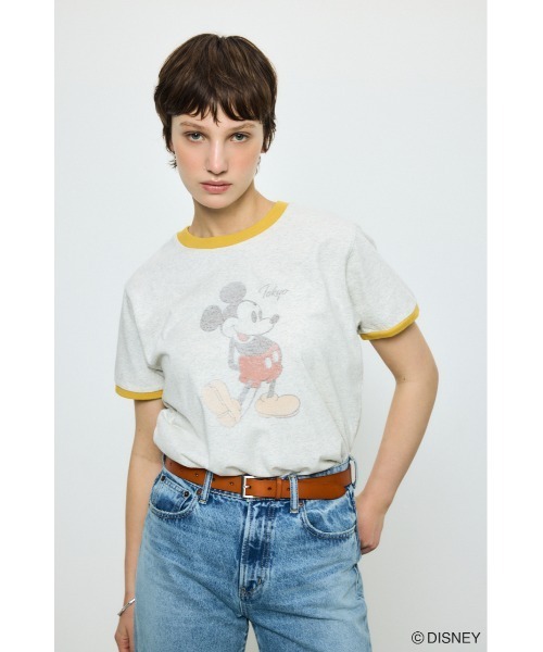 AZUL by moussy(アズールバイマウジー)の「ADプリント半袖リンガーT / MICKEY(Tシャツ/カットソー・レディース・オフホワイト/杢グレー/カーキ・SMALL/MEDIUM)」の1枚目の写真