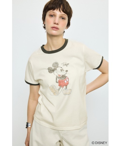 AZUL by moussy(アズールバイマウジー)の「ADプリント半袖リンガーT / MICKEY(Tシャツ/カットソー・レディース・オフホワイト/杢グレー/カーキ・SMALL/MEDIUM)」の2枚目の写真