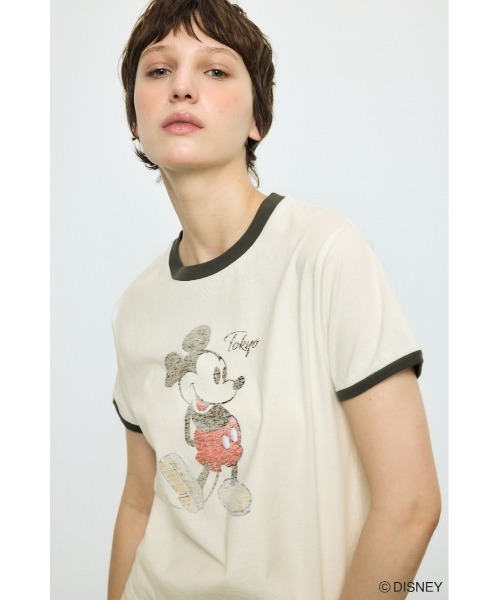 AZUL by moussy(アズールバイマウジー)の「ADプリント半袖リンガーT / MICKEY(Tシャツ/カットソー・レディース・オフホワイト/杢グレー/カーキ・SMALL/MEDIUM)」の4枚目の写真