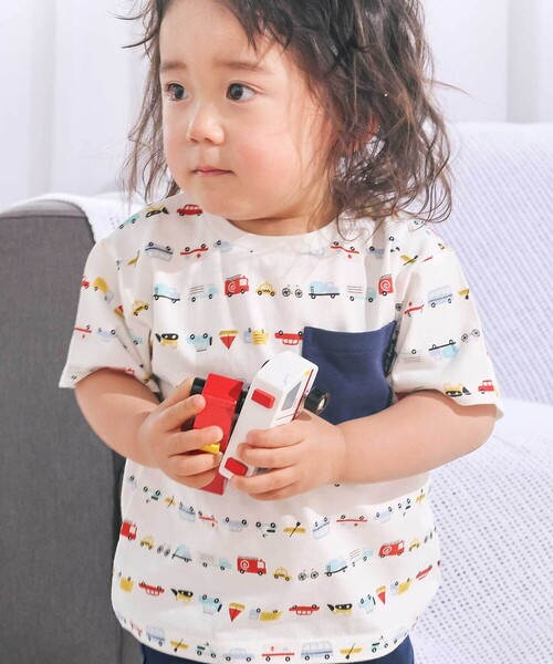 SLAP SLIP（スラップスリップ）の「【スララク/防汚加工/オーガニックコットン】わくわく男の子半袖Tシャツ(80~130cm)（Tシャツ/カットソー・キッズ・ホワイト/グリーン/ホワイト系その他/ベージュ/ネイビー/イエロー/グリーン系その他/ブルー系その他2・80ｃｍ/90cm/110cm/100cm/120cm/130cm）」の3枚目の写真