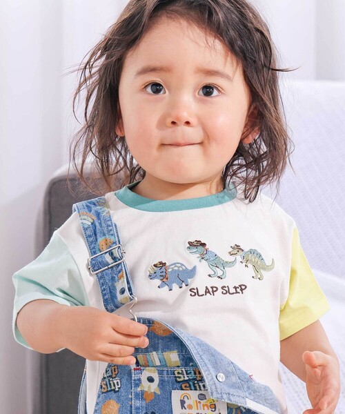 SLAP SLIP（スラップスリップ）の「【スララク/防汚加工/オーガニックコットン】わくわく男の子半袖Tシャツ(80~130cm)（Tシャツ/カットソー・キッズ・ホワイト/グリーン/ホワイト系その他/ベージュ/ネイビー/イエロー/グリーン系その他/ブルー系その他2・80ｃｍ/90cm/110cm/100cm/120cm/130cm）」の5枚目の写真