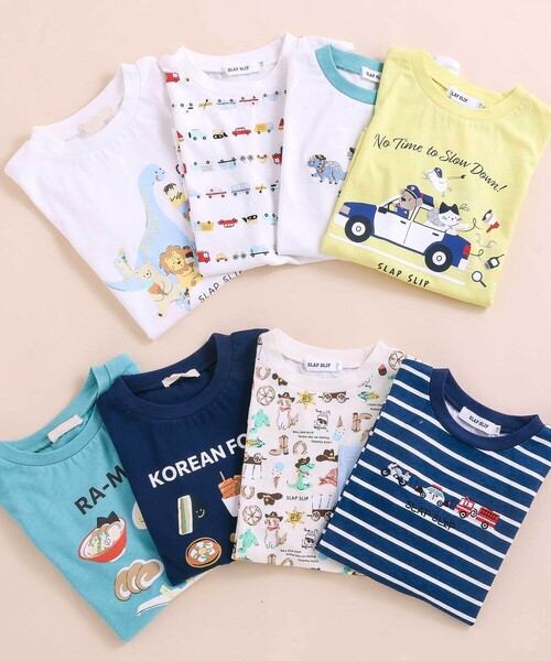 SLAP SLIP（スラップスリップ）の「【スララク/防汚加工/オーガニックコットン】わくわく男の子半袖Tシャツ(80~130cm)（Tシャツ/カットソー・キッズ・ホワイト/グリーン/ホワイト系その他/ベージュ/ネイビー/イエロー/グリーン系その他/ブルー系その他2・80ｃｍ/90cm/110cm/100cm/120cm/130cm）」の9枚目の写真