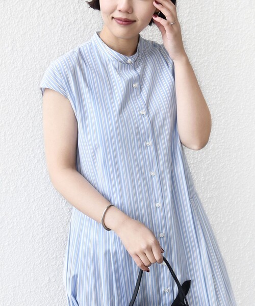 SHIPS（シップス）の「【WEB限定】〈手洗い可能〉ストライプ サイド タック ワンピース（ワンピース・レディース・ブラウン/ネイビー/ライトブルー・ONE SIZE）」の5枚目の写真