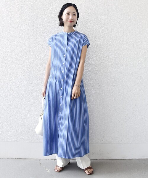 SHIPS（シップス）の「【WEB限定】〈手洗い可能〉ストライプ サイド タック ワンピース（ワンピース・レディース・ブラウン/ネイビー/ライトブルー・ONE SIZE）」の6枚目の写真