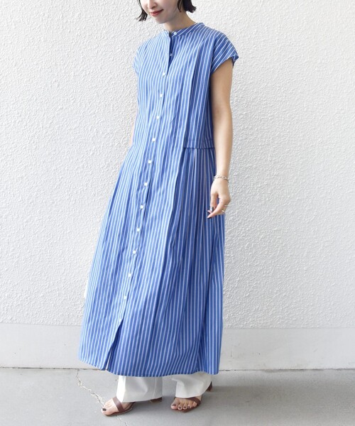 SHIPS（シップス）の「【WEB限定】〈手洗い可能〉ストライプ サイド タック ワンピース（ワンピース・レディース・ブラウン/ネイビー/ライトブルー・ONE SIZE）」の7枚目の写真