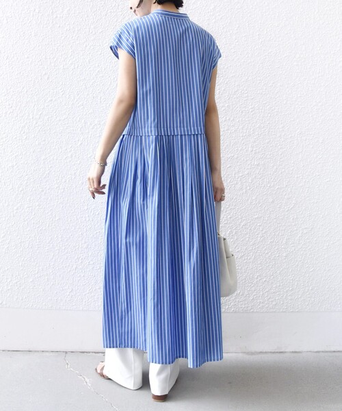 SHIPS（シップス）の「【WEB限定】〈手洗い可能〉ストライプ サイド タック ワンピース（ワンピース・レディース・ブラウン/ネイビー/ライトブルー・ONE SIZE）」の8枚目の写真
