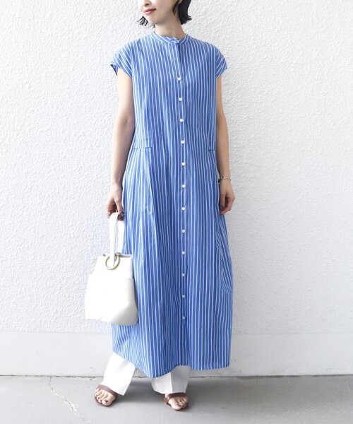SHIPS（シップス）の「【WEB限定】〈手洗い可能〉ストライプ サイド タック ワンピース（ワンピース・レディース・ブラウン/ネイビー/ライトブルー・ONE SIZE）」の10枚目の写真
