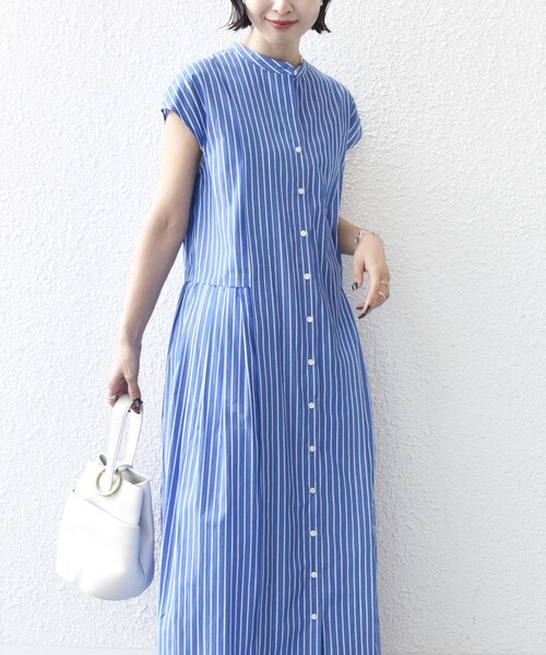 SHIPS（シップス）の「【WEB限定】〈手洗い可能〉ストライプ サイド タック ワンピース（ワンピース・レディース・ブラウン/ネイビー/ライトブルー・ONE SIZE）」の11枚目の写真
