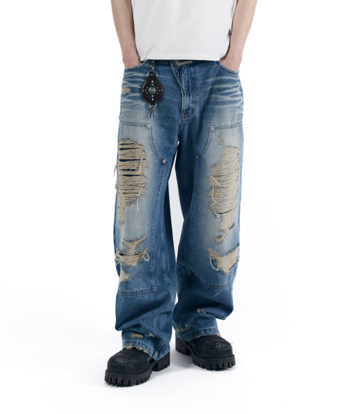 AAKAM(アーカム)の「Destroyed Double Knee Denim Pants (Blue)(デニムパンツ・レディース・その他・1/2)」の2枚目の写真
