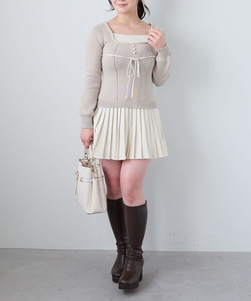MAJESTIC LEGON（マジェスティックレゴン）の「レイヤードライクプリーツニットワンピ（ワンピース・レディース・ベージュ/グレー/ブラック・MEDIUM）」の7枚目の写真