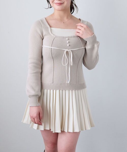 MAJESTIC LEGON（マジェスティックレゴン）の「レイヤードライクプリーツニットワンピ（ワンピース・レディース・ベージュ/グレー/ブラック・MEDIUM）」の10枚目の写真
