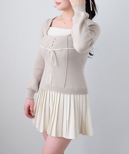 MAJESTIC LEGON（マジェスティックレゴン）の「レイヤードライクプリーツニットワンピ（ワンピース・レディース・ベージュ/グレー/ブラック・MEDIUM）」の11枚目の写真