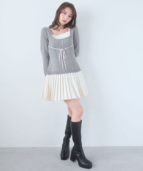 MAJESTIC LEGON（マジェスティックレゴン）の「レイヤードライクプリーツニットワンピ（ワンピース・レディース・ベージュ/グレー/ブラック・MEDIUM）」の14枚目の写真