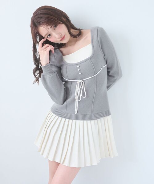 MAJESTIC LEGON（マジェスティックレゴン）の「レイヤードライクプリーツニットワンピ（ワンピース・レディース・ベージュ/グレー/ブラック・MEDIUM）」の15枚目の写真