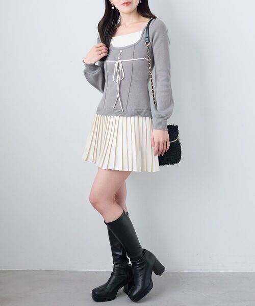 MAJESTIC LEGON（マジェスティックレゴン）の「レイヤードライクプリーツニットワンピ（ワンピース・レディース・ベージュ/グレー/ブラック・MEDIUM）」の17枚目の写真