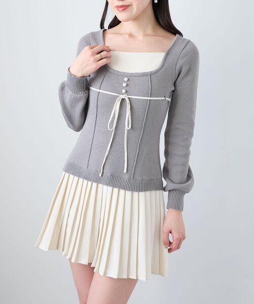 MAJESTIC LEGON（マジェスティックレゴン）の「レイヤードライクプリーツニットワンピ（ワンピース・レディース・ベージュ/グレー/ブラック・MEDIUM）」の19枚目の写真