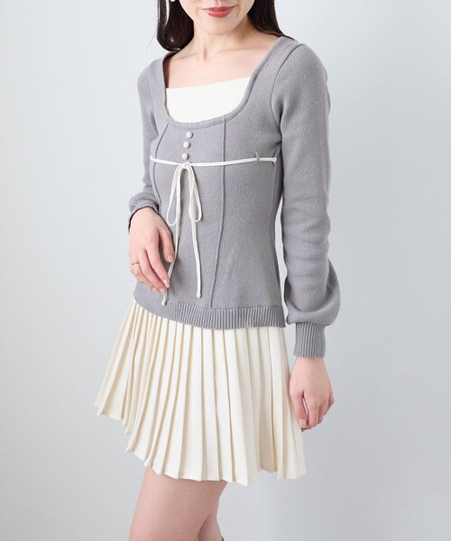 MAJESTIC LEGON（マジェスティックレゴン）の「レイヤードライクプリーツニットワンピ（ワンピース・レディース・ベージュ/グレー/ブラック・MEDIUM）」の20枚目の写真