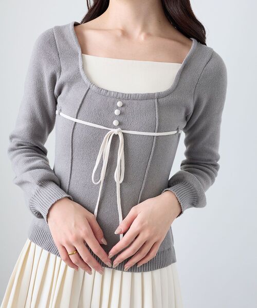 MAJESTIC LEGON（マジェスティックレゴン）の「レイヤードライクプリーツニットワンピ（ワンピース・レディース・ベージュ/グレー/ブラック・MEDIUM）」の22枚目の写真