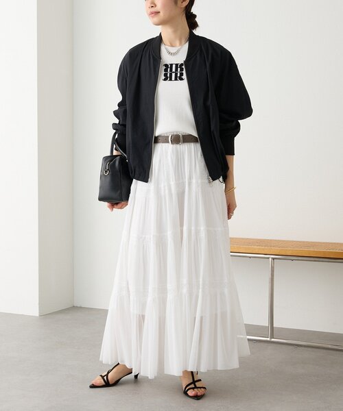 RIVE DROITE（リヴドロワ）の「予約【着映え】チュールティアードスカート（スカート・レディース・ブラック/オフホワイト・38/36）」の3枚目の写真