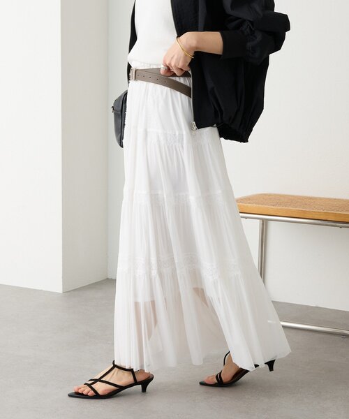RIVE DROITE（リヴドロワ）の「予約【着映え】チュールティアードスカート（スカート・レディース・ブラック/オフホワイト・38/36）」の7枚目の写真