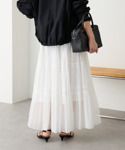 RIVE DROITE（リヴドロワ）の「予約【着映え】チュールティアードスカート（スカート・レディース・ブラック/オフホワイト・38/36）」の8枚目の写真
