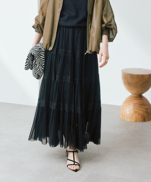 RIVE DROITE（リヴドロワ）の「予約【着映え】チュールティアードスカート（スカート・レディース・ブラック/オフホワイト・38/36）」の15枚目の写真