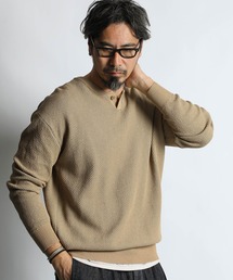 The DUFFER of ST.GEORGE（ザダファーオブセントジョージ）の「BCI COTTON MESH KNIT HENLEY NECK：ヘンリーネック メッシュニット/ BCIコットン / ドライタッチ / サステナブル / 配色ニット（ニット/セーター）」