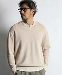 The DUFFER of ST.GEORGE（ザダファーオブセントジョージ）の「BCI COTTON MESH KNIT HENLEY NECK：ヘンリーネック メッシュニット/ BCIコットン / ドライタッチ / サステナブル / 配色ニット（ニット/セーター）」