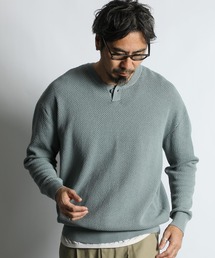 The DUFFER of ST.GEORGE | BCI COTTON MESH KNIT HENLEY NECK:ヘンリーネック メッシュニット/ BCIコットン / ドライタッチ / サステナブル / 配色ニット(ニット/セーター)