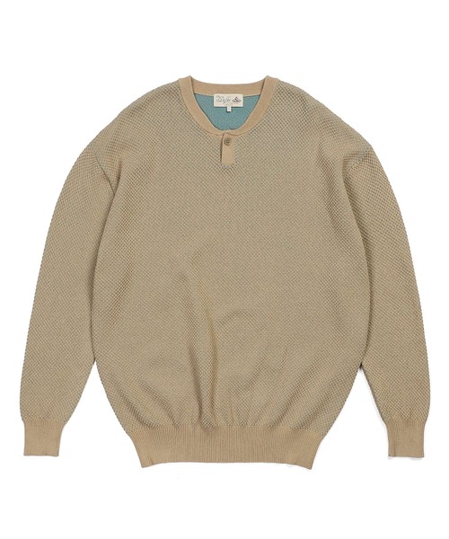 The DUFFER of ST.GEORGE(ザダファーオブセントジョージ)の「BCI COTTON MESH KNIT HENLEY NECK:ヘンリーネック メッシュニット/ BCIコットン / ドライタッチ / サステナブル / 配色ニット(ニット/セーター・メンズ・ブルーグレー/ベージュ/アイボリー・LARGE/MEDIUM/X-LARGE)」の14枚目の写真