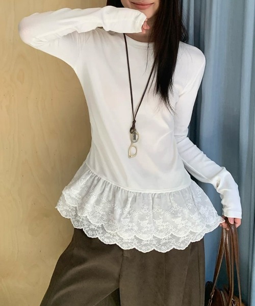 ReRe(リリ)の「カラップデザイン裾レーストップス(Tシャツ/カットソー・レディース・ホワイト・X-LARGE/LARGE/MEDIUM)」の4枚目の写真