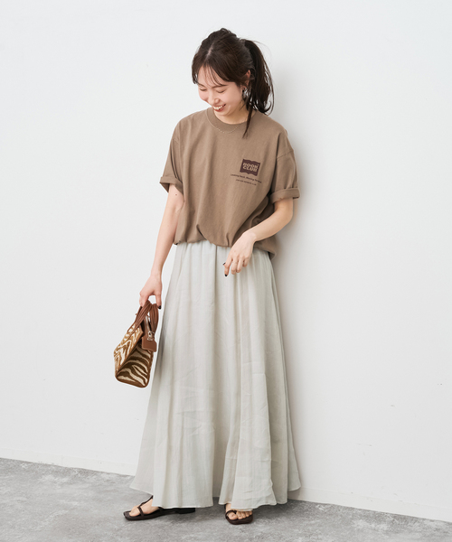 Spick & Span(スピックアンドスパン)の「《セットアップ可 / 》ラミーブレンドギャザーフレアスカート(スカート・レディース・イエロー/ベージュ系その他/ブラウン・38/36)」の5枚目の写真