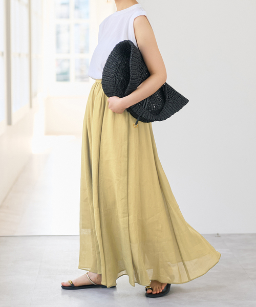 Spick & Span(スピックアンドスパン)の「《セットアップ可 / 》ラミーブレンドギャザーフレアスカート(スカート・レディース・イエロー/ベージュ系その他/ブラウン・38/36)」の6枚目の写真