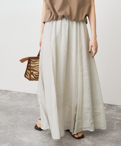 Spick & Span(スピックアンドスパン)の「《セットアップ可 / 》ラミーブレンドギャザーフレアスカート(スカート・レディース・イエロー/ベージュ系その他/ブラウン・38/36)」の14枚目の写真