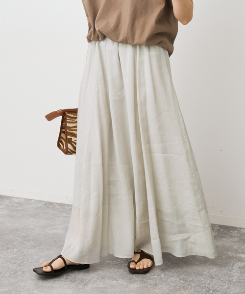 Spick & Span(スピックアンドスパン)の「《セットアップ可 / 》ラミーブレンドギャザーフレアスカート(スカート・レディース・イエロー/ベージュ系その他/ブラウン・38/36)」の15枚目の写真