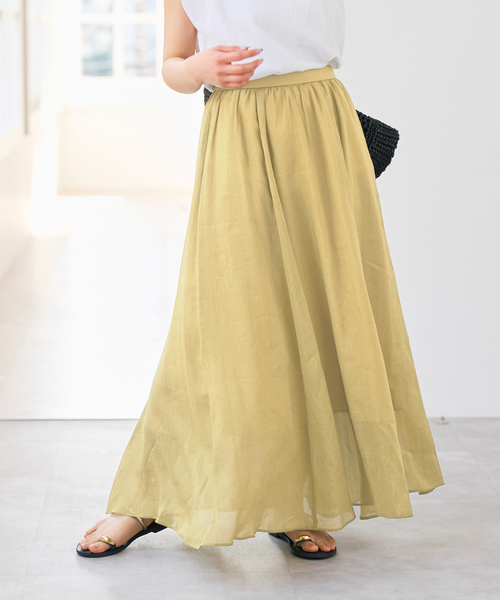 Spick & Span(スピックアンドスパン)の「《セットアップ可》ラミーブレンドギャザーフレアスカート(スカート・レディース・イエロー/ベージュ系その他/ブラウン・38/36)」の4枚目の写真