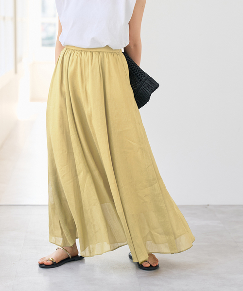 Spick & Span(スピックアンドスパン)の「《セットアップ可》ラミーブレンドギャザーフレアスカート(スカート・レディース・イエロー/ベージュ系その他/ブラウン・38/36)」の5枚目の写真