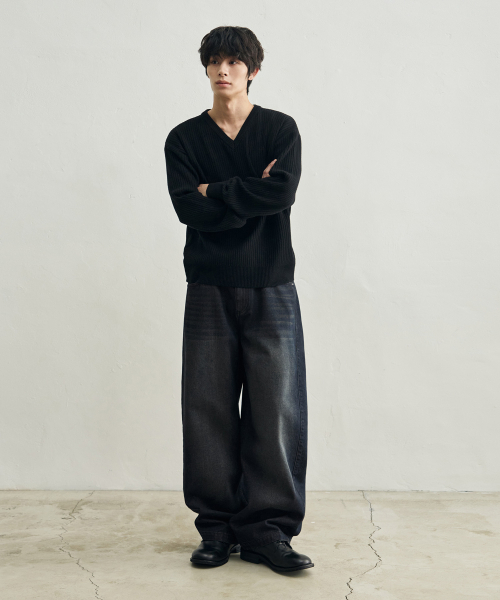 ROTEMBER（ローテンバー）の「リブドVネッククロップニット[ブラック]（ニット/セーター・メンズ・その他・LARGE/X-LARGE/MEDIUM）」の3枚目の写真