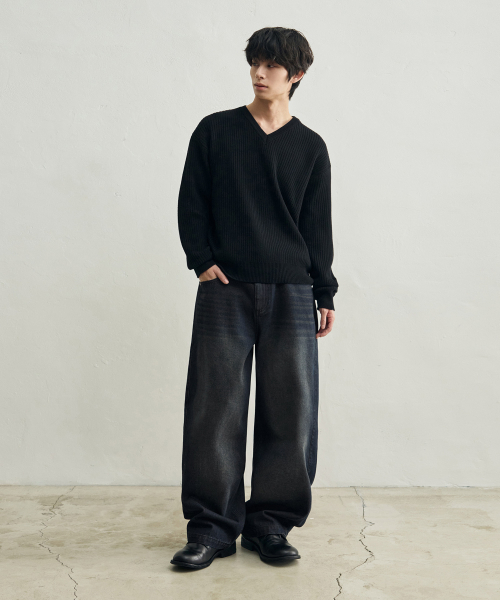 ROTEMBER（ローテンバー）の「リブドVネッククロップニット[ブラック]（ニット/セーター・メンズ・その他・LARGE/X-LARGE/MEDIUM）」の4枚目の写真