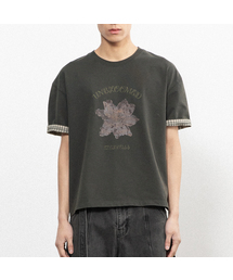 [2カラー] ドライフラワークロップロールアップTシャツ