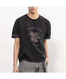 BEGIN202（ビギン202）の「[2カラー] ドライフラワークロップロールアップTシャツ（Tシャツ/カットソー）」