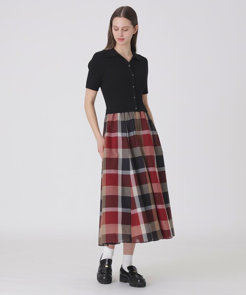 BLUE LABEL CRESTBRIDGE(ブルーレーベルクレストブリッジ)の「クレストブリッジチェックシアーボイルコンビドレス(ワンピース・レディース・レッド/パープル系その他4・36/40/38)」の2枚目の写真