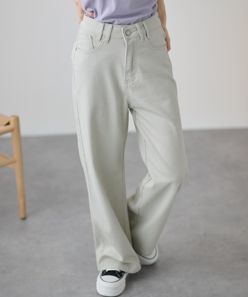 DAYRA(デイラ)の「ソリッドカラー ハイウエスト ストレート ワイド デニム パンツ(デニムパンツ・レディース・ブルー/グレイッシュベージュ・S/XL/L/M)」の4枚目の写真