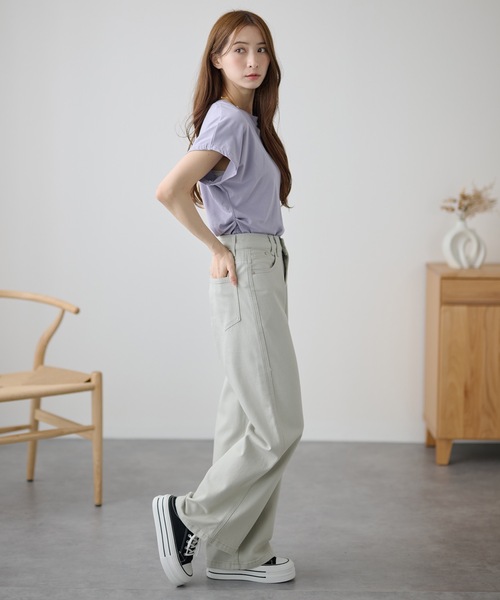 DAYRA(デイラ)の「ソリッドカラー ハイウエスト ストレート ワイド デニム パンツ(デニムパンツ・レディース・ブルー/グレイッシュベージュ・S/XL/L/M)」の5枚目の写真