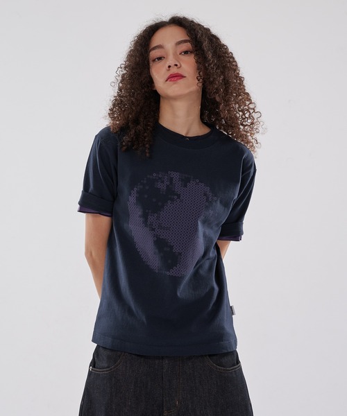 WISH FOR EVER(ウィッシュフォーエバー)の「EARTH DESIGN PRINT T/アースデザインプリントT(Tシャツ/カットソー・メンズ・ネイビー/ブラウン/ホワイト/イエロー・MEDIUM/SMALL/LARGE)」の1枚目の写真