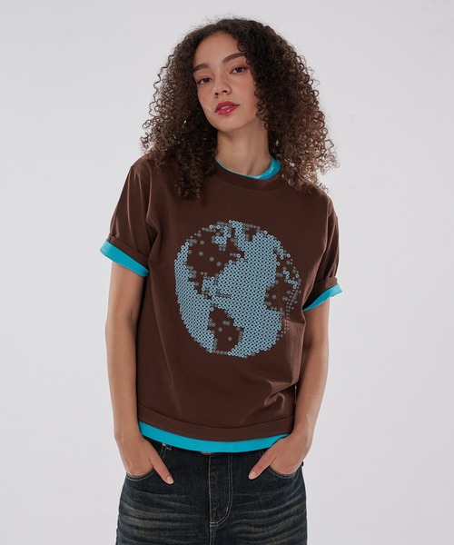 WISH FOR EVER(ウィッシュフォーエバー)の「EARTH DESIGN PRINT T/アースデザインプリントT(Tシャツ/カットソー・メンズ・ネイビー/ブラウン/ホワイト/イエロー・MEDIUM/SMALL/LARGE)」の3枚目の写真