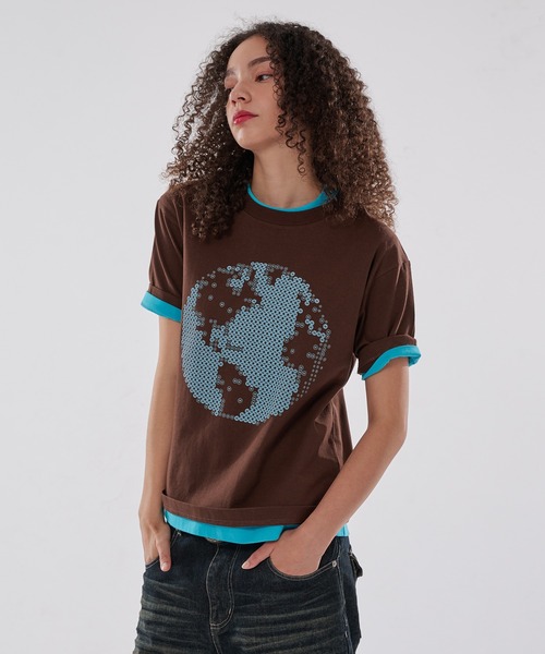 WISH FOR EVER(ウィッシュフォーエバー)の「EARTH DESIGN PRINT T/アースデザインプリントT(Tシャツ/カットソー・メンズ・ネイビー/ブラウン/ホワイト/イエロー・MEDIUM/SMALL/LARGE)」の22枚目の写真