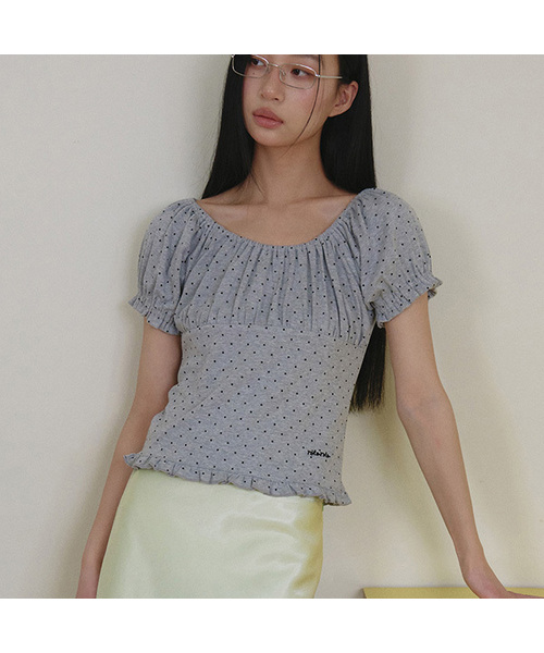 ROLAROLA(ロラロラ)の「DOT PUFF T-SHIRT GRAY(Tシャツ/カットソー・レディース・グレー・FREE)」の1枚目の写真